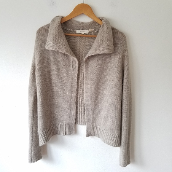 Inhabit 100% Cashmere Oatmeal Grey Open Front Long Sleeve Cardigan Sweater - Picture 3 of 11